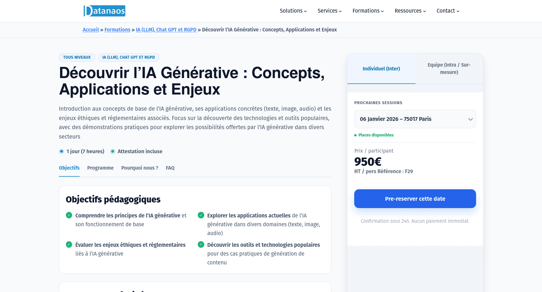 Capture d'écran DataNaos Academy